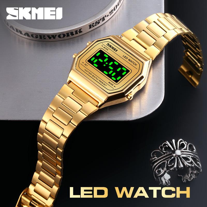 Mode Damen Studenten Uhr Elektronische Uhr Leuchtend Trend Paar Quadratisch Kleine Goldene Uhr Herren