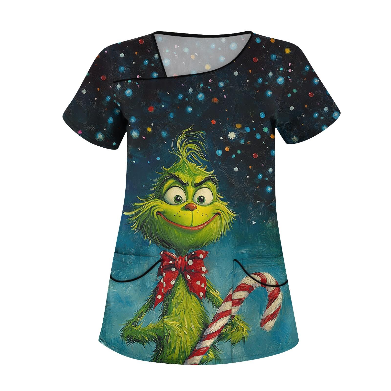 

Женская повседневная рабочая одежда с короткими рукавами и наклонным воротником с принтом и двойными карманами S зелёный