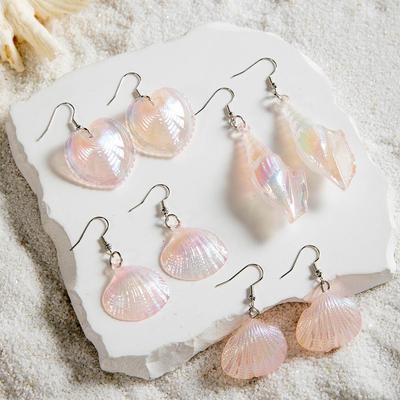 Strandurlaub Ozean Elemente Muschel Jakobsmuschel Bunte polarisierte Anhänger Ohrringe Damen Schmuck Ohrring Set