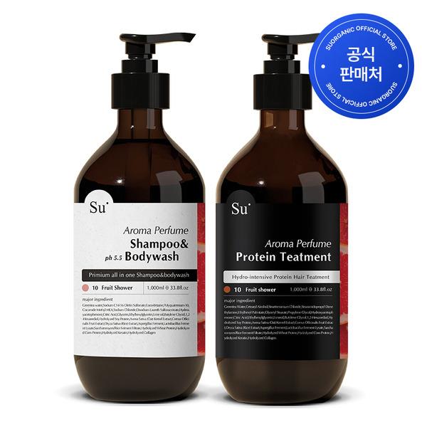 

Su Organic Fruit Shower Perfume Shampoo Wash + Treatment (1000mlX2) Fruit Shower Hair Care Set