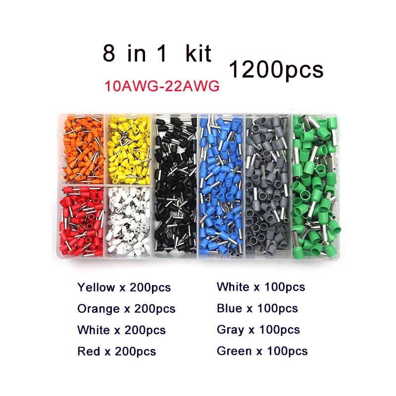 1200PCS E0506 E0508 E7508 E1008 E1508 E2508 Insulated Ferrules Terminal Block Cord Wire Connector Electrical Crimp Terminator