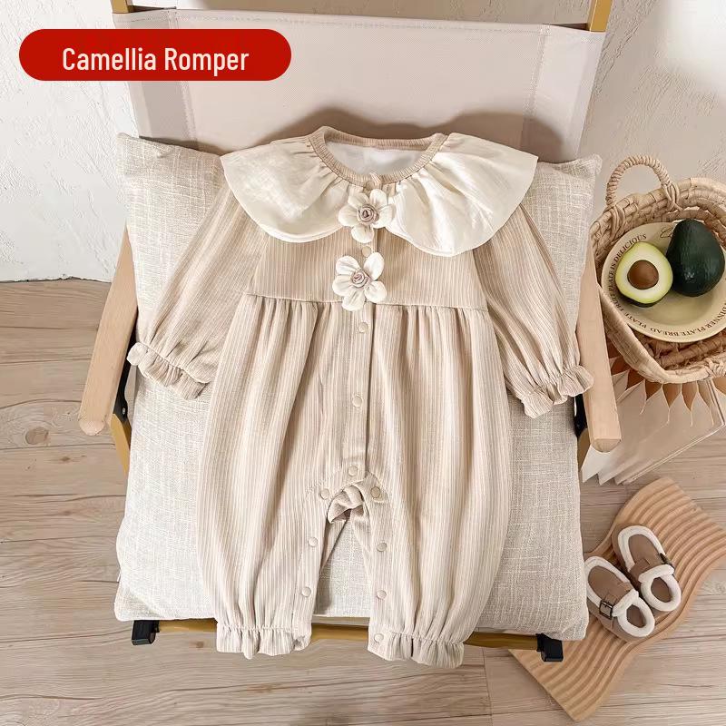 Camellia Spring Newborn Girl Coverall Long Sleeve Bodysuit