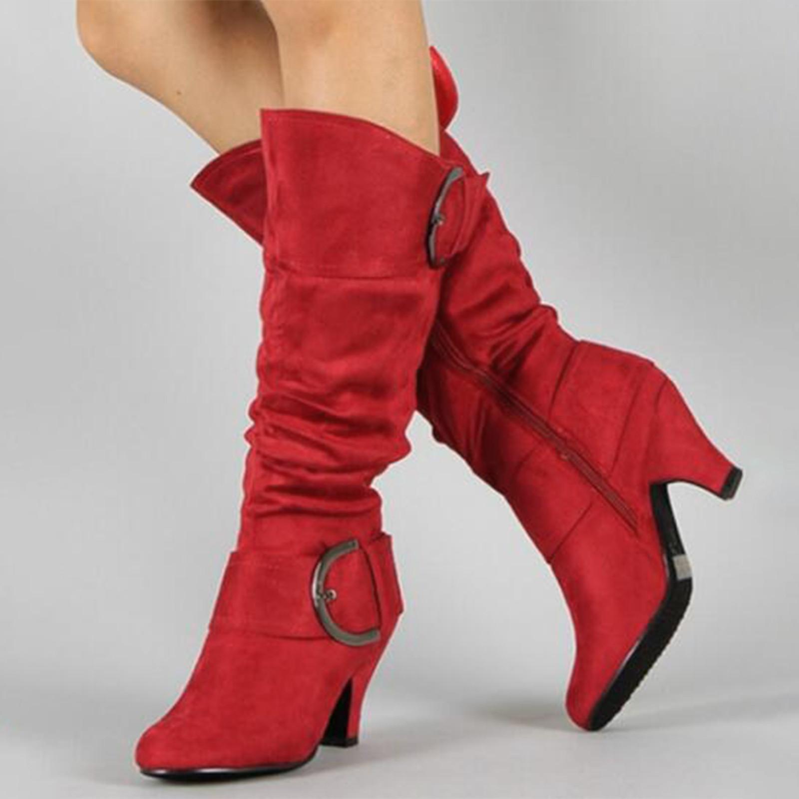 

(Чилили)Сапоги для женщин. Зимние и осенние высокие сапоги с пряжкой на молнии и ремнем. 38 красный