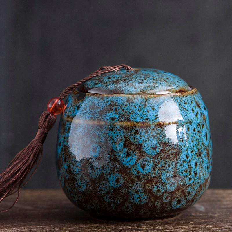 Creative Ceramic Small Tea Pot Kiln Turned Vintage Storage Candy Jar Portable Tea Set Accessories Medicine Powder Food Container