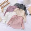 Kids' Ribbed Velvet Long Sleeve Base Layer - Versatile Round Neck for Spring & Autumn
