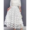3D Applique Patchwork Tulle A-Line Midi Skirt with Lining Layered Flowy Half Skirt for Women Ethereal QT-2176