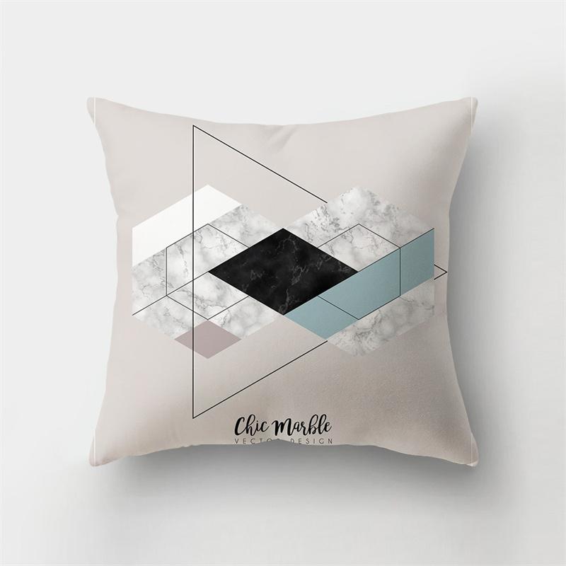 45x45cm Abstract Geometric Print Cushion Cover Marble Pillow Cover Polyester Short Plush Patchwork Sofa Home Decor Cushion Cover