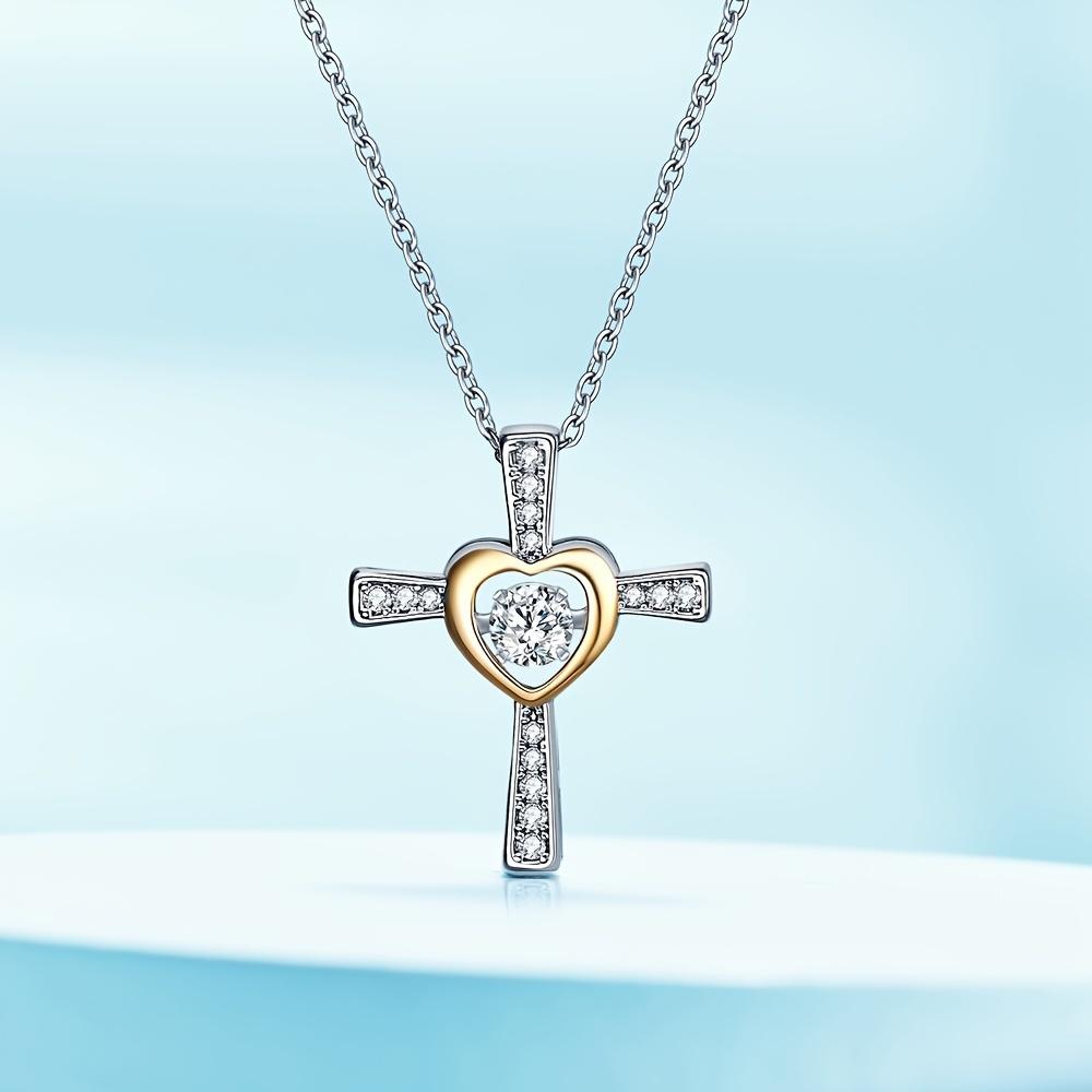 A stainless steel love Bible cross zircon dynamic pendant necklace, a gift for your girlfriend on Valentine's Day, birthday or Thanksgiving