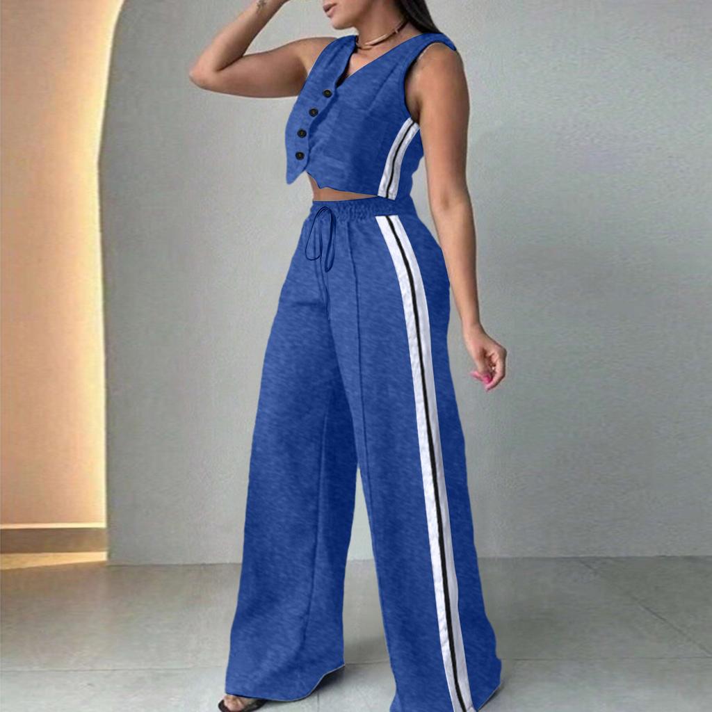 Women's Color Casual Fashion Sleeveless Vest And Pants Two-piece Set