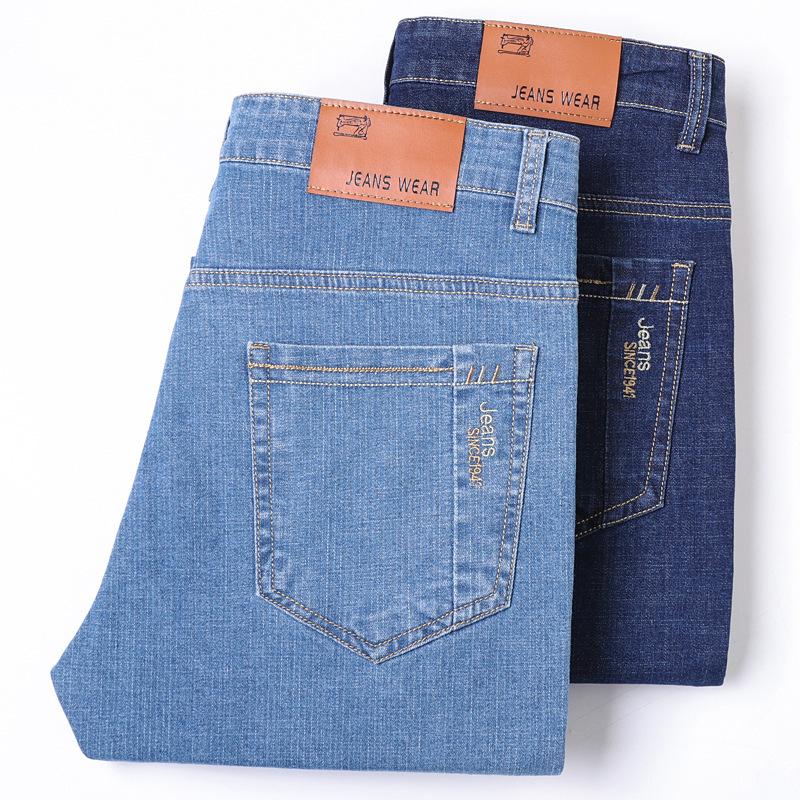 Jeans da Uomo Estivi Dritti Larghi Azzurro Chiaro Elasticizzati Pantaloni Lunghi Cento Pantaloni Nuova Tendenza Abbigliamento da Uomo