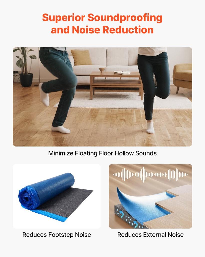 Floor Underlayment 18.6 m² 3mm Sound/Vapor Barrier for Laminate Blue