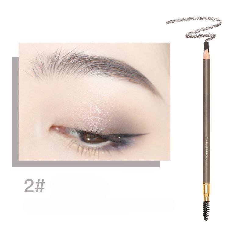 Lápiz de cejas de madera de doble punta con pincel para cejas, estampado de leopardo natural tridimensional, hierro cinco marrón, buen dibujo, fácil de colorear