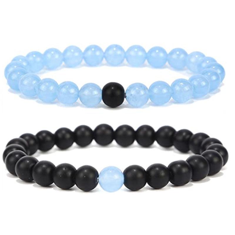 Bracelets de Couple Oeil de Tigre Mat & Pierre d'Agate - Perles de 8mm, Style Étudiant