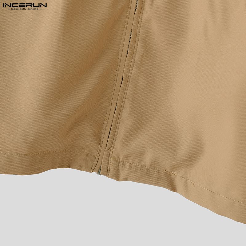 INCERUN Spring Men Stitching Neck Long Sleeve Zipper Casual Cargo Jackets Coats