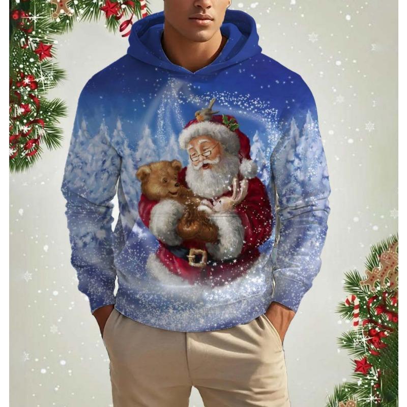 Lustiger Weihnachts-Kapuzenpullover für Herren mit 3D-Druck, Sweatshirts, Harajuku, Kapuzenpullover, Herbst, Weihnachtsmann-Kleidung, Streetwear, Herrenbekleidung