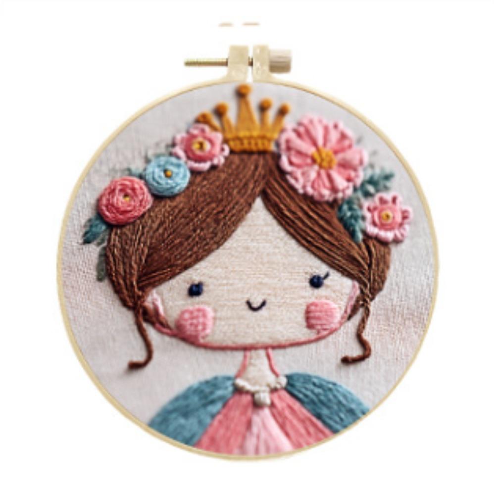 1 Set Cute Flower Girl DIY Embroidery Kit: This Craft Fabric Kit Includes Tools and Stitch Instructions Suitable for Beginners.