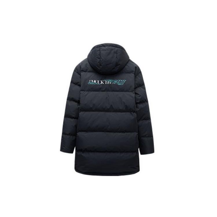 Anta Basketball Series Solid Color Casual Mid-Length Duck Down Warm Jacket Men Outerwear Basic-Black 152311902-3