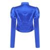 Women Victorian Blazer Stand Collar Long Puff Sleeves Button Satin Jacket Asymmetrical Blouse for Office Business Casual Theme Party