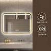 Rectangular LED Bathroom Mirror with Gold Frame, Three-Color Touch Lighting, Adjustable Brightness, Anti-Fog Function, HD Shatter-Resistant Glass