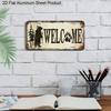 2D Flat, 1pc "WELCOME" Bear & Paw Print 12''x6'' Aluminum Sign, Rustic Cabin & Woodland Style Wall & Car Decor for Entryway, Porch, Lake House