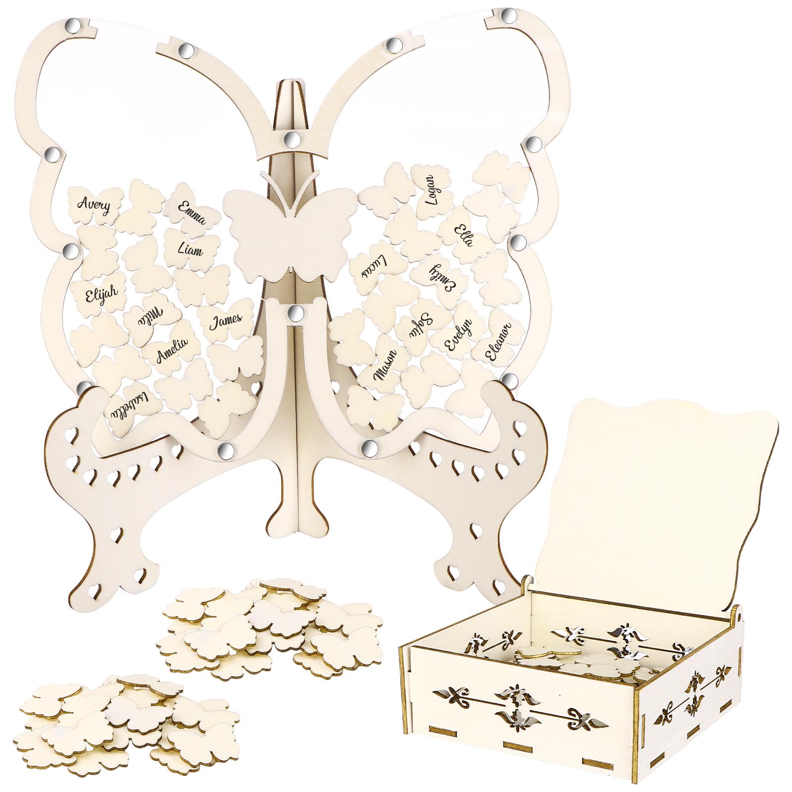 

Wedding Guest Book Alternative Wood Butterfly Guestbook For Guests To Sign With 60 Butterflies, Storage Box Wedding Decoration F A