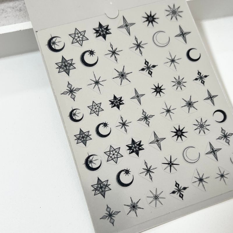 

[Sober Personnel] Geometric Star Moon Y2g Black and White Nail Stickers Thin Tough Hexagonal Star Nail Sticker Dark Style Thin Tough Black Magic Star Moon