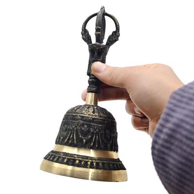 Schwarzes Messing Handwerk Große Gravierte Handglocke Lauter und Klarer Klang für Schule Meditation Kirche Bronzeglocke Kreatives Geschenk