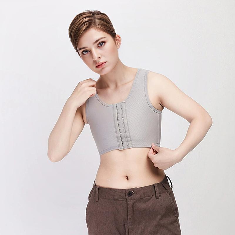 1Pc Breast Front Buckle Polyester Solid Color Lesbian Tomboy Strengthen Flat Chest Binder Short Vest Underwear Trans