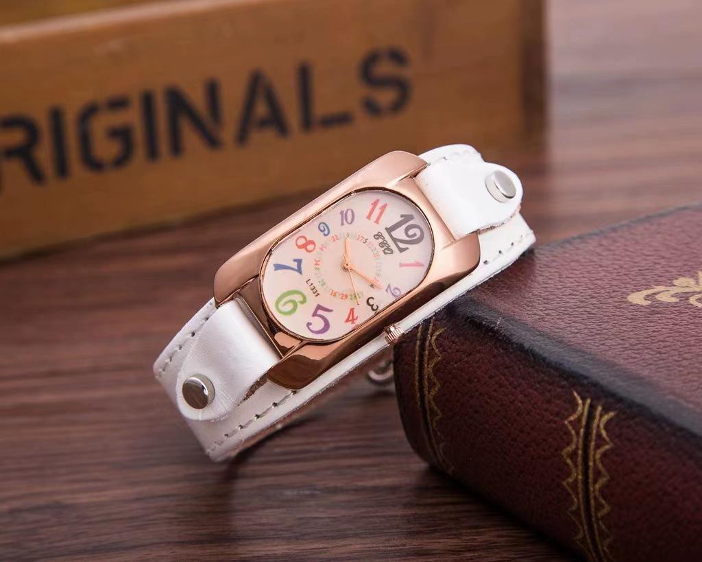 Trendy Men's Leather Belt Watch & Women's Colorful Numbers Quartz Wristwatch