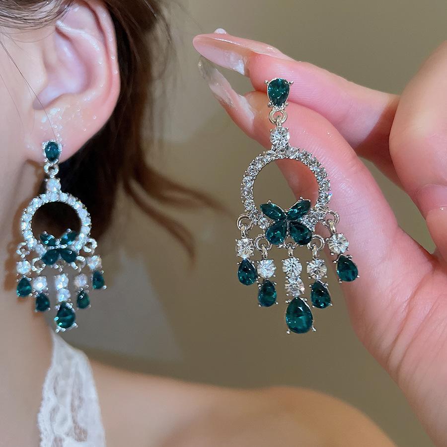 Red Butterfly Glass Long Pendant Earrings for Womne Wedding Party Jewelry