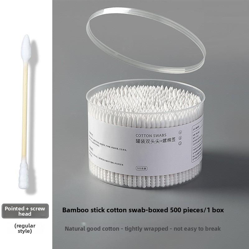 Salviette Cotone Piccole Usa e Getta Doppia Punta Bastoncini di Bambù e Legno Bastoncini per Pulizia Orecchie Scatole Rotonde Grandi