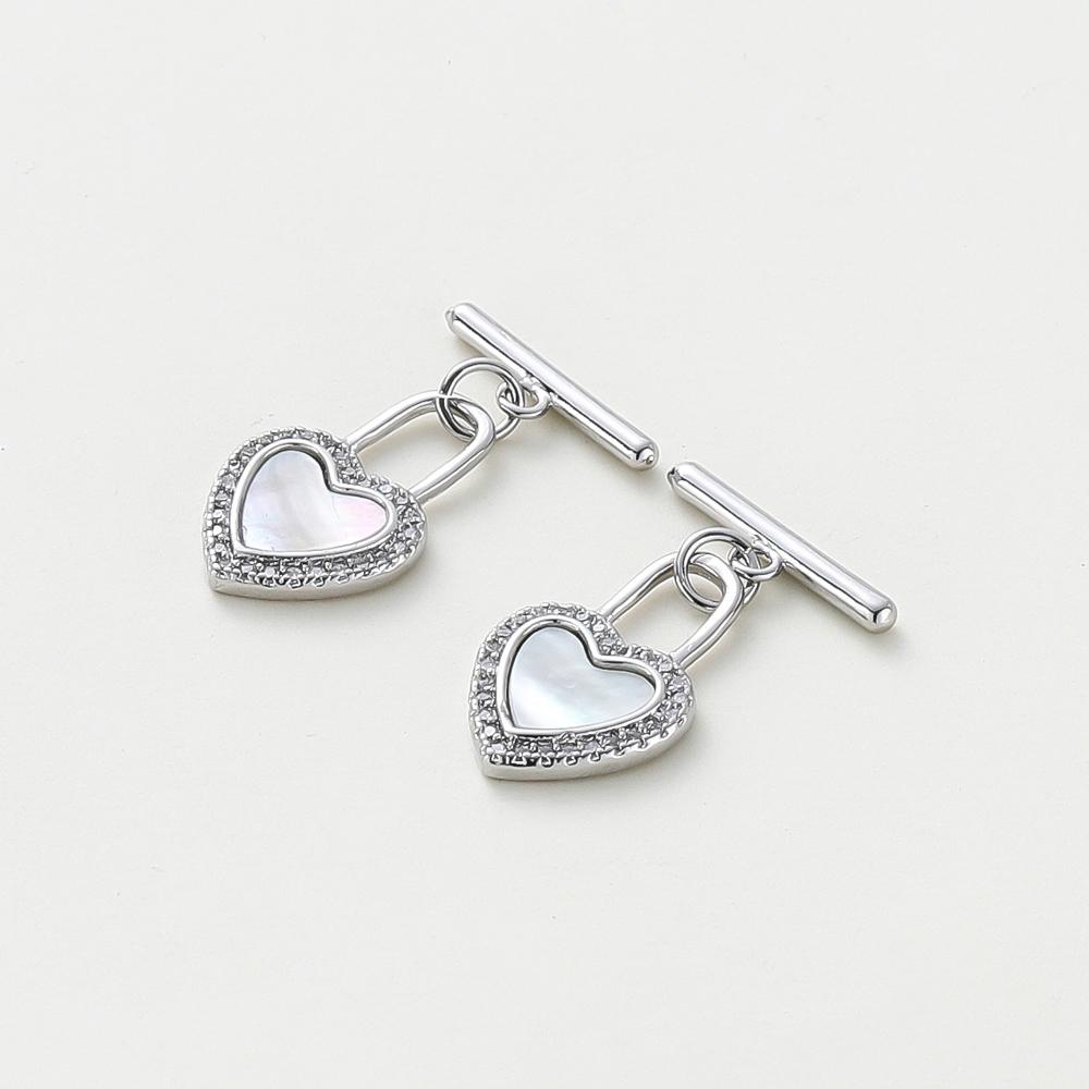 

2pcs/bag 18K Gold Color Platinum Plated Heart Lock Shape OT Toggl Clasps With Shell Connectors For DIY Jewelry Making Supplies 2Sets платиновий