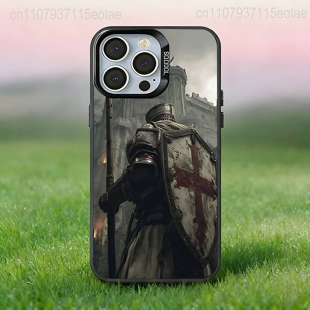 Crusaders Templar Knight Art Phone Case For iPhone 17,16,15,14,13,12,11,Pro,XS,Max,Plus,Mini,SE4,E Black Matte Shockproof Cover