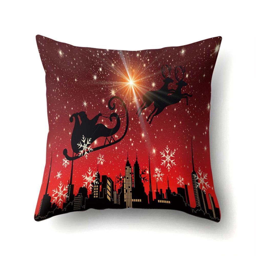 New Year Christmas Deer Snowflake Red Printing Cushion Cover Home Living Room Sofa Decoration Polyester Pillow Cover