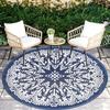 Deep Blue White Large Mandala Round Area Rug Non Slip Floor Mat Washable Carpet For Outdoor Patio Garden Home Decor Gift