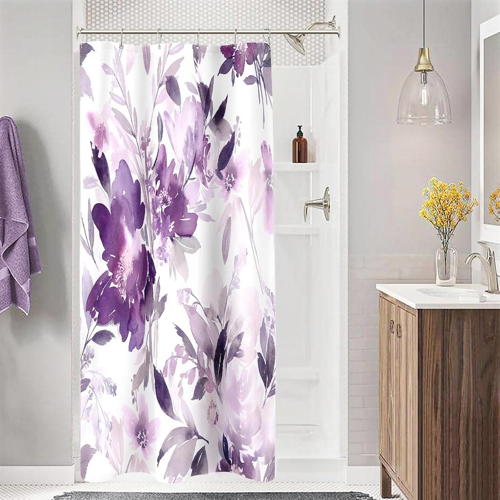 Malvefarbener Blumiger Duschvorhang, Aquarellblumen Duschvorhang Für Badezimmer, Moderner Abstrakter Tinte Dekorativer Stoff Duschvorhang