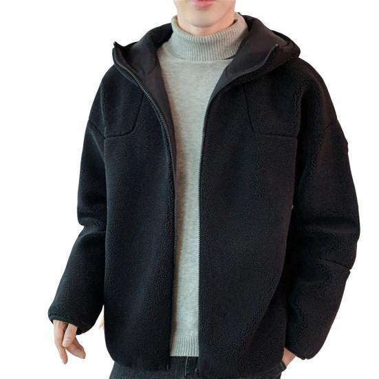 

Чоловіча куртка, пальто, капюшон, довгий рукав, вишивка, принт із літерами, однотонне пальто, планка на блискавці, товстий фліс, теплий зимовий верхній одяг 2XL