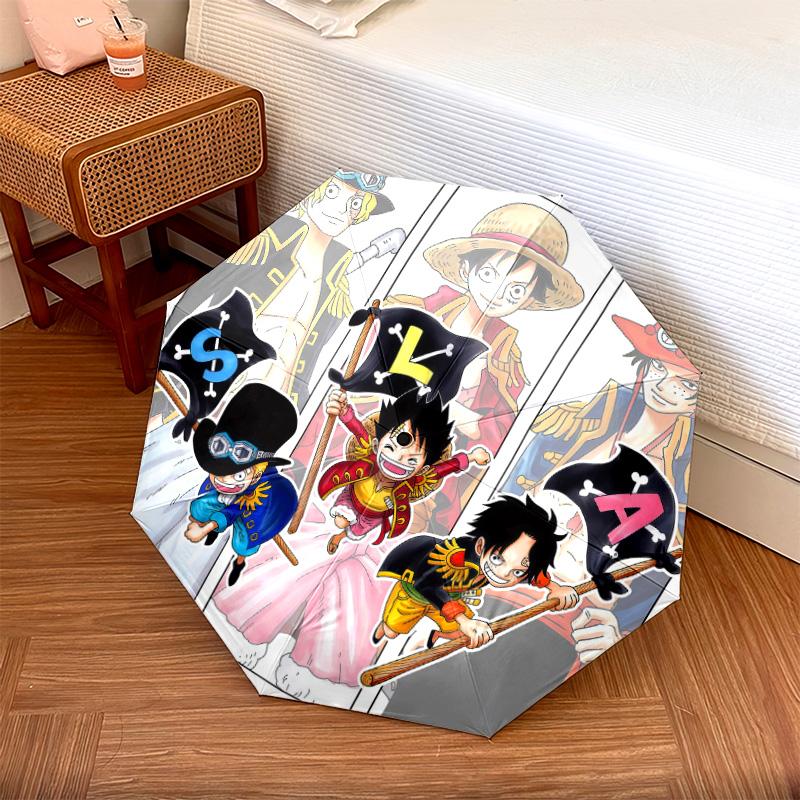 1 Adet Otomatik Katlanır Şemsiye - Anime One Piece Desenli Taşınabilir Katlanabilir Tasarım 8 Kemerli Noel Doğum Günü Hediyeleri
