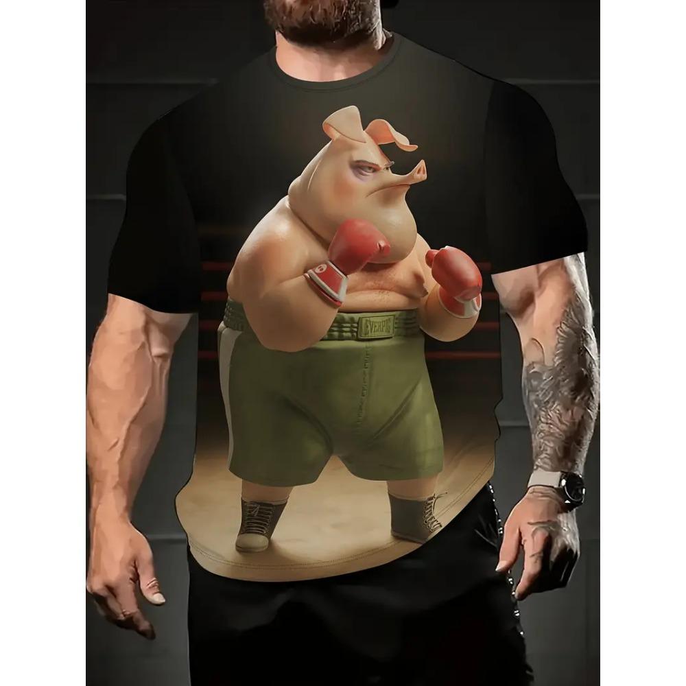 Full Print Men's Funny Pig Graphic T-Shirt Clothes Summer Short Sleeve Round Neck Casual T Shirts Top Men Novelty Animal Tshirts