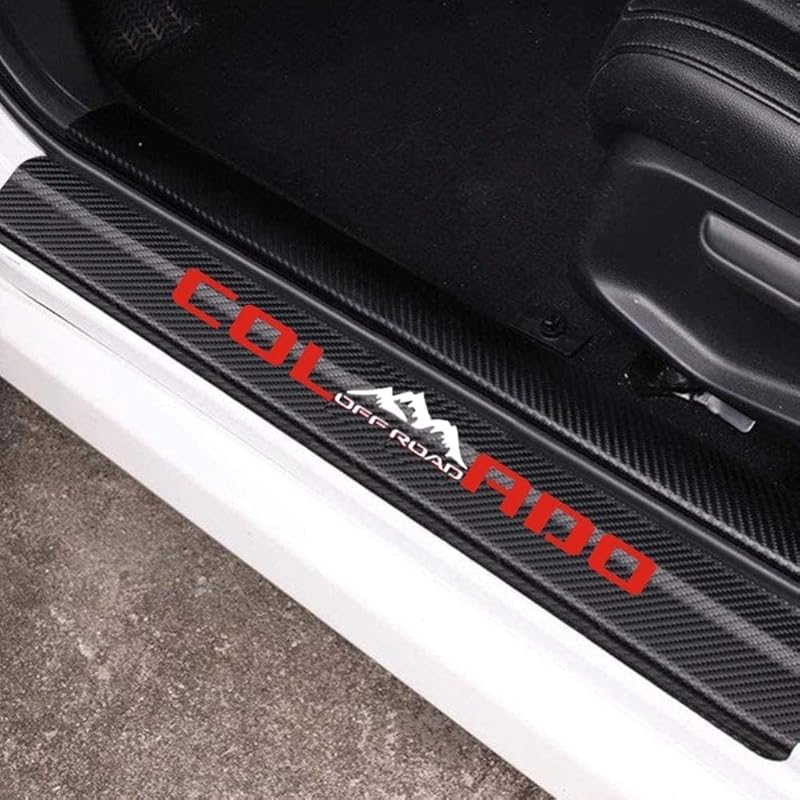 MAXMILO 4Pcs Car Door Sill Protector Reflective 4D Carbon Fiber Leather Sticker Decoration Door Entry Guard Accessories Compatible With Colo4X4Rado