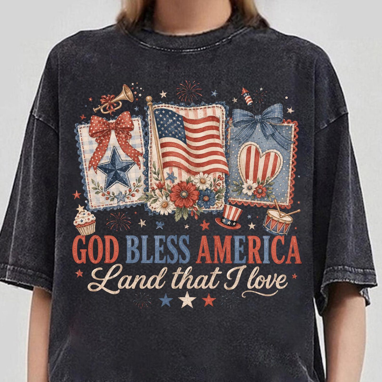 God Bless America Shirt, Patriotic 4th Of July Tee, Patriotic Christian 4th of July Shirt Design, American Flag Cross, Independence Day Tee L
