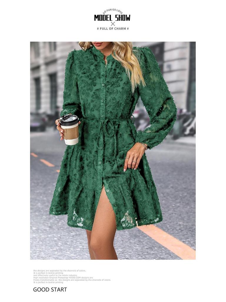 European and American Elegant Retro Lace Long Sleeve Dress - Multicolor Spring & Autumn Style