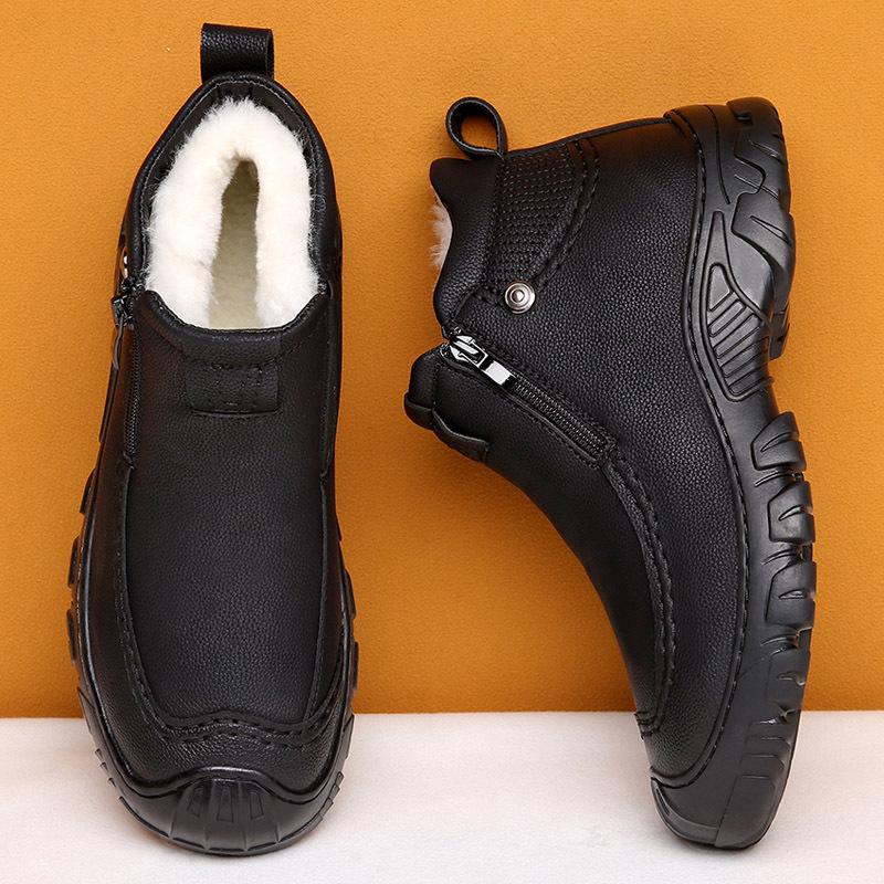 Cotton shoes men's winter velvet warm leather business casual dad shoes thickened wool non-slip soft sole large cotton leather shoes