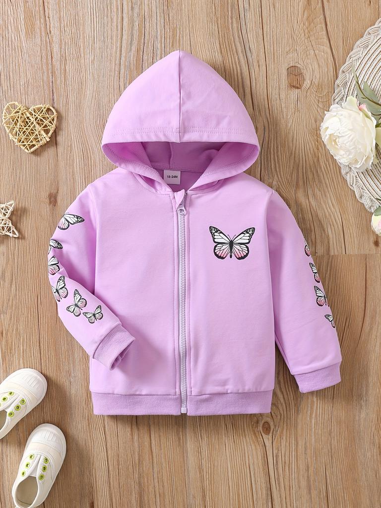 Giacca con Cappuccio Primavera Autunno da Ragazza Manica Lunga con Stampa Farfalle Zip Up Felpa con Cappuccio Cappotto