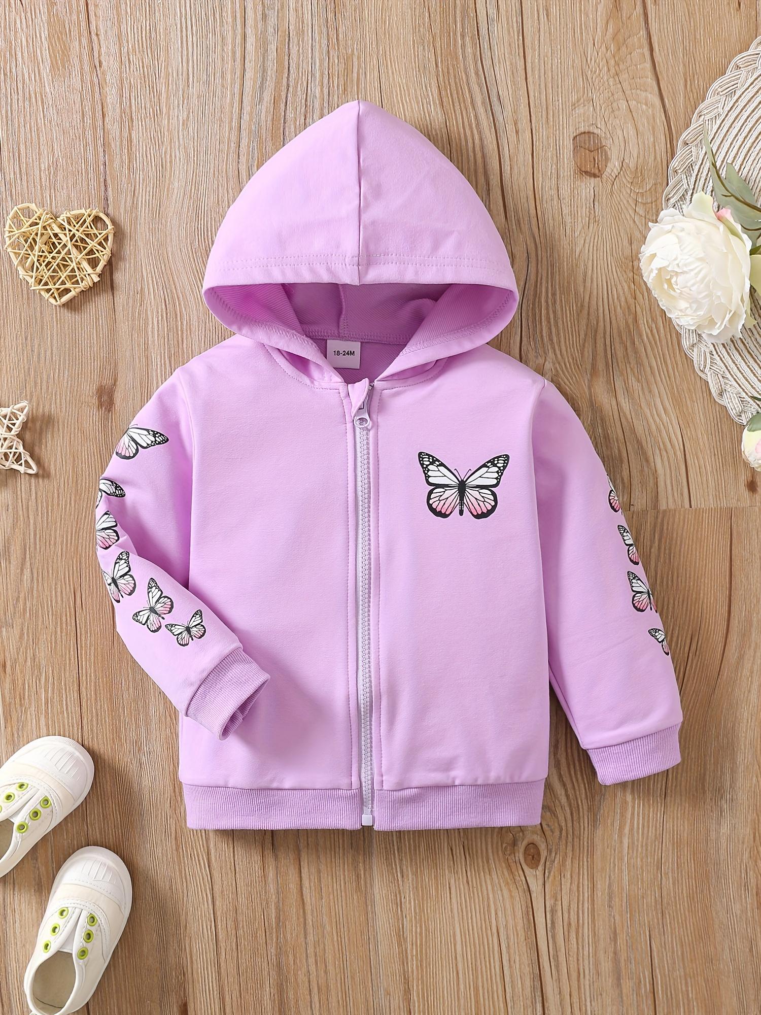 

Girls Spring Autumn Hooded Jacket Long Sleeve Butterfly Printed Zip Up Hoodie Coat 5-6Y