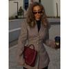 Women Lapel Long Sleeves Plaid Jacket Khaki Woman Commute V Neck Loose Coat  Female Fashion Charm Office Street Outercoats