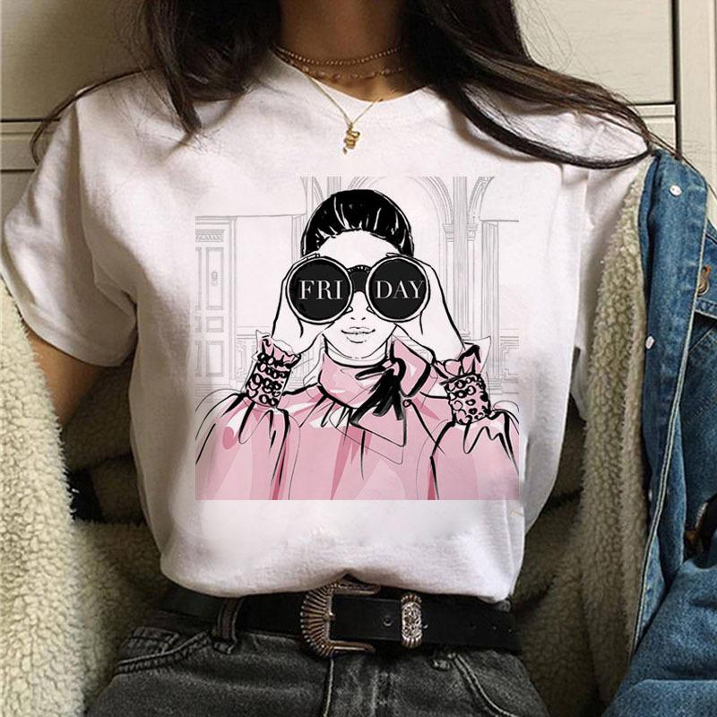 

Large Size Retro FeUnisex Cartoon Half Sleeve Tshirt New Girl Polyester Fiber Short Top Womens Fashion Casual Wear S
