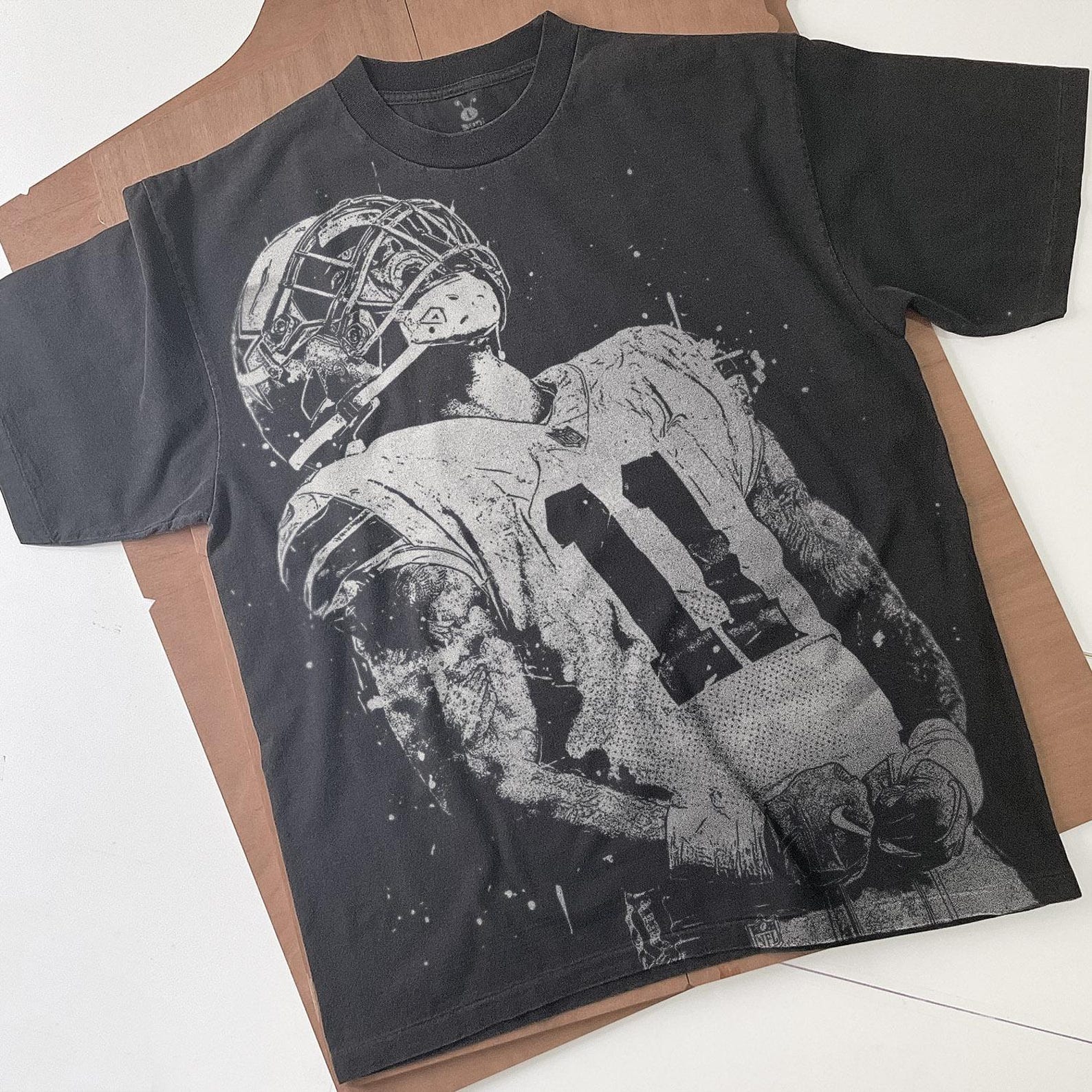 Micah Parsons Shirt: Handmade Bleached Football T-Shirt 3XL