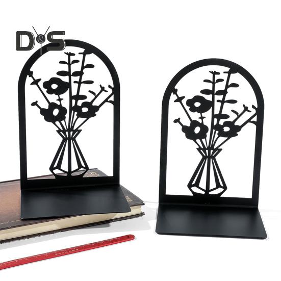2ks Knihovna Konce knih Dutý květinový vyřezávaný vzor Vázy zarážky na knihy Design ve tvaru L Protiskluzový držák na knihy