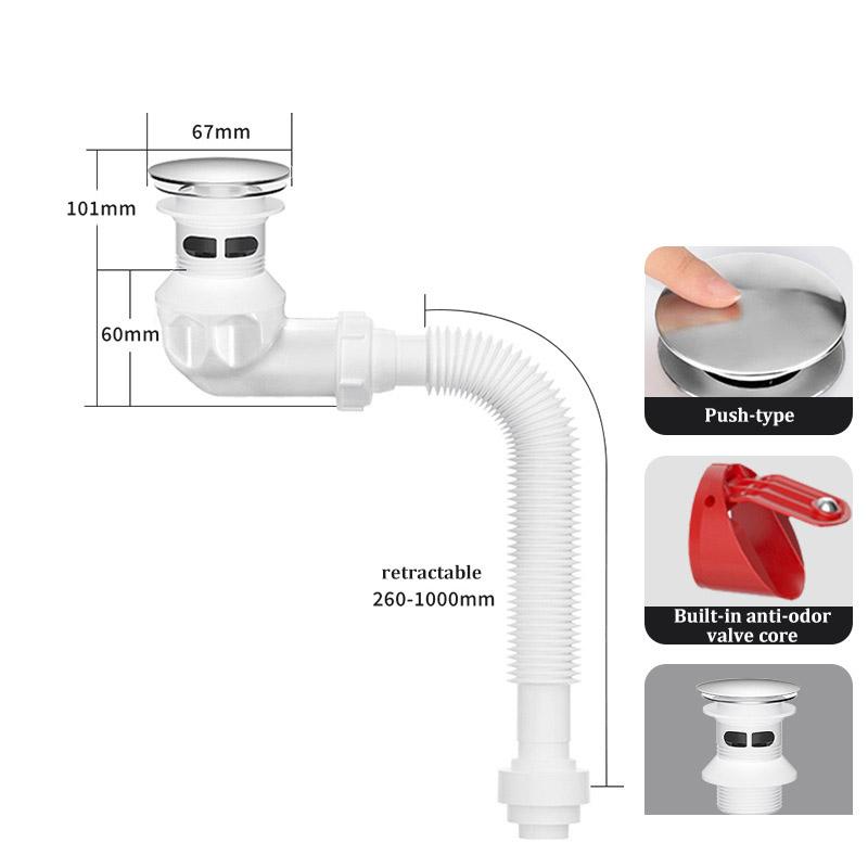 Deodorant Waschbecken Ablaufrohr Teleskopisches Waschbecken Ablaufschlauch Pop-Up Kern Badezimmer Horizontales Ablaufrohr